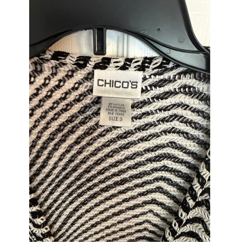 Chico's Black White Chevron Zig Zag Open Front Cardigan Sweater Size 3 XL